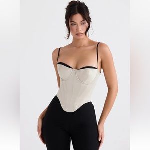 HOUSE OF CB 'Luette' Beige Satin Underwired Corset /Size S-US 4-6 /